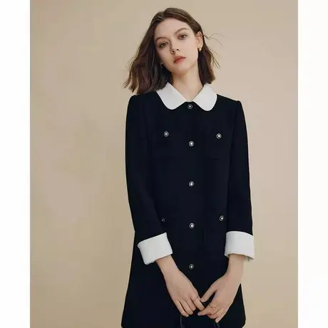 爵莱菲大码法式娃娃领黑色小香连衣裙女士2025秋季新款西式图片