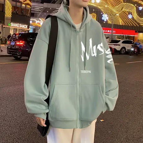 连帽卫衣男秋冬季2023新款港风高街重磅潮流宽松休闲外套拉链开衫商品大图