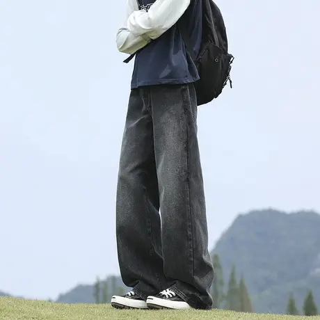 回力美式水洗牛仔裤男春秋季2025新款宽松直筒男生阔腿休闲长裤子商品大图