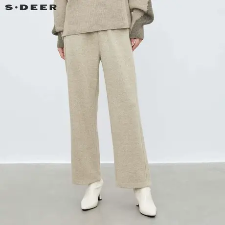 sdeer圣迪奥冬季女装松紧抽绳插袋直筒针织长裤S23480801图片