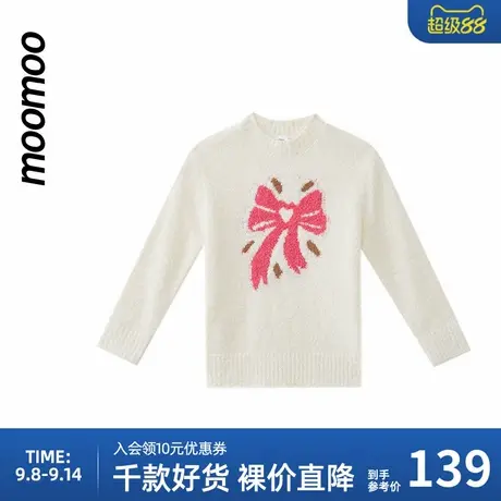 moomoo童装女童蝴蝶结套头基础毛衣个性甜酷时尚百搭冬季新款上衣商品大图
