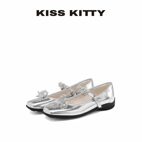【呼呼专享】KISSKITTY银色玛丽珍鞋女25年新款法式芭蕾小皮鞋浅图片
