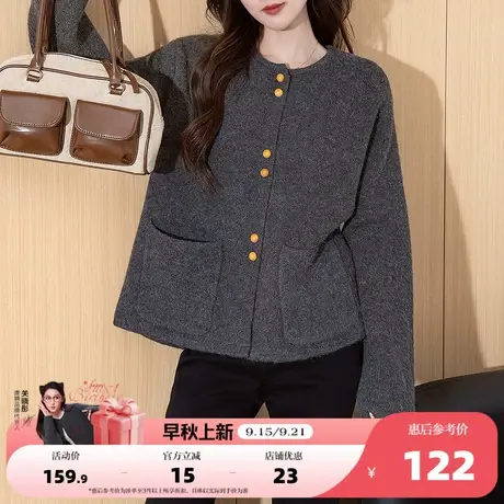 唐狮2025秋冬毛衣开衫女气质简约百搭圆领针织外套春秋高级感显瘦商品大图