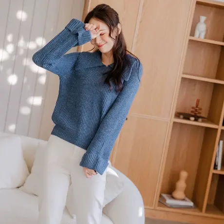 桔熊秋冬季韩版保暖仿兔毛衣微胖简约翻领长袖针织衫女大码FA2255图片