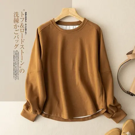 享永子纯色休闲卫衣女宽松显瘦长袖上衣秋季外套2023新款商品大图