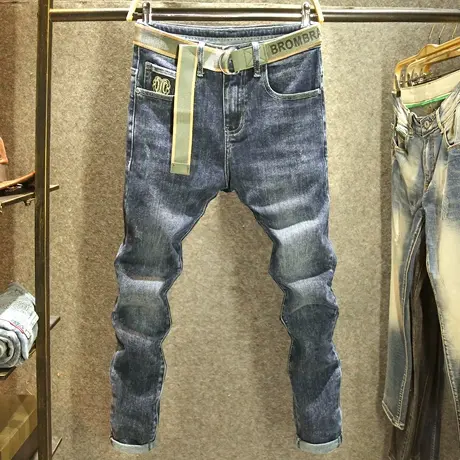 秋冬百搭牛仔裤男高端舒适简约休闲潮流修身小脚潮牌时尚水洗长裤商品大图