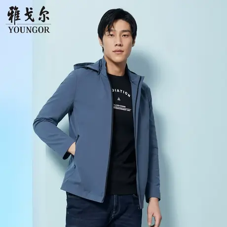 雅戈尔奥莱 男装风衣秋商务休闲连帽潮流轻薄短款外套图片