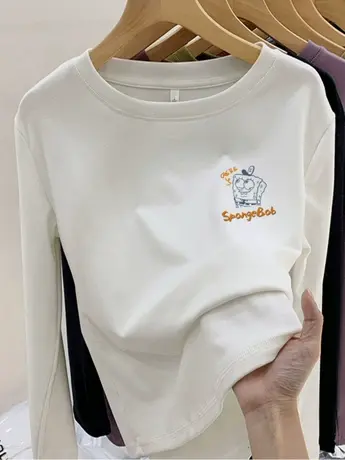 仿棉长袖t恤女装2023新款秋冬季加绒内搭打底衫洋气独特别致上衣商品大图