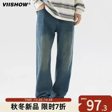 VIISHOW美式直筒牛仔裤男款秋季阔腿复古hiphop潮牌高街痞帅裤子商品大图