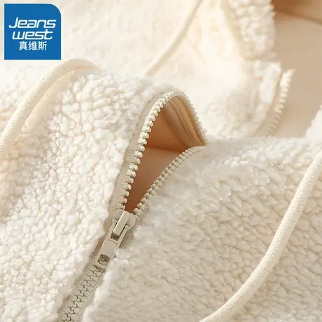 VR真维斯颗粒绒连帽卫衣女2023新款秋冬季带拉链上衣加绒加厚外套商品大图