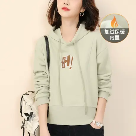 新品8.5折】连帽字母刺绣加绒卫衣女休闲百搭保暖上衣商品大图