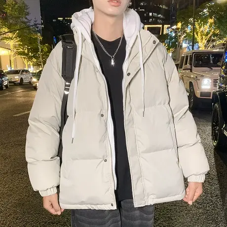 假两件棉衣服男日系连帽羽绒服冬季加厚新款棉袄韩版棉服潮流外套商品大图