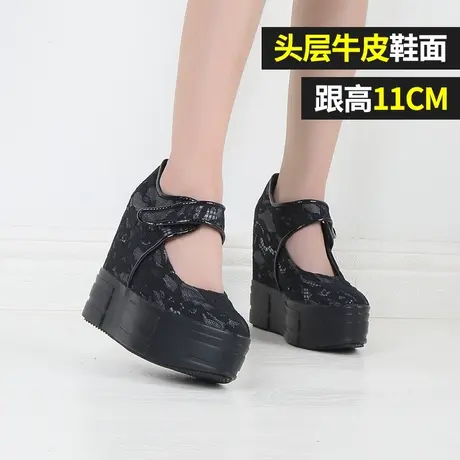 法式玛丽珍鞋内增高皮鞋13cm高跟包头凉鞋Lolita蕾丝厚底松糕单鞋商品大图