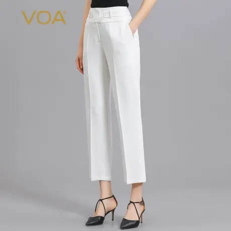 VOA60姆米重磅真丝长空白色纯色垂感挺括百搭经典桑蚕丝直筒裤女图片