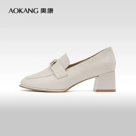 奥康女鞋 秋季气质优雅粗跟舒适气质简约真皮小香风单鞋通勤OL风商品大图