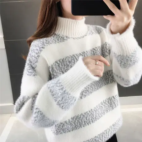 女士半高领毛衣2023春装新款宽松外穿加厚水貂绒雪尼尔打底衫上衣图片