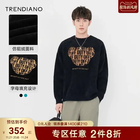TRENDIANO官方潮牌春秋新款长袖宽松圆领针织衫无性别情侣毛衣男商品大图