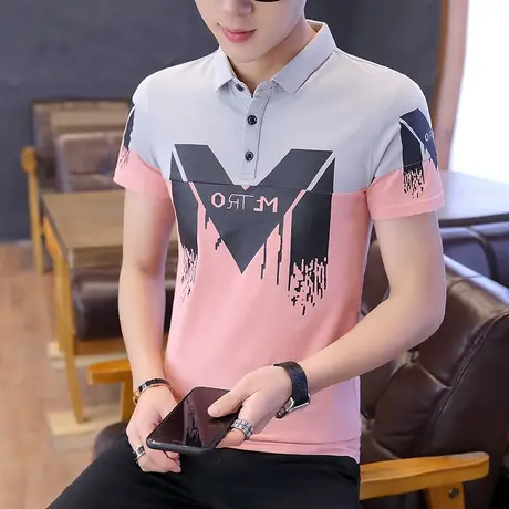 新款夏季拼接POLO衫男短袖T恤韩版休闲青年半袖翻领汗衫上衣服潮商品大图