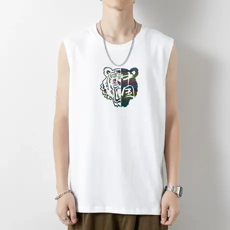 纯棉白色背心男士中国潮流夏季薄款全棉无袖t恤健身跨栏运动坎肩商品大图