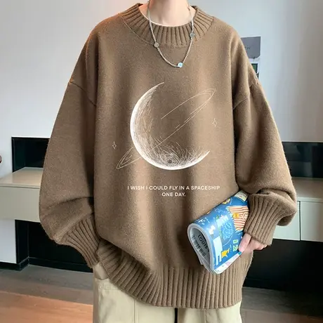 圆领毛衣男秋冬季新款潮牌宽松长袖打底衫保暖毛线衣服内搭针织衫商品大图