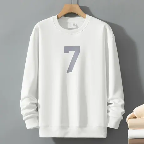 320g重磅白色卫衣男春秋款圆领套头无帽上衣秋冬加绒加厚长袖t恤商品大图