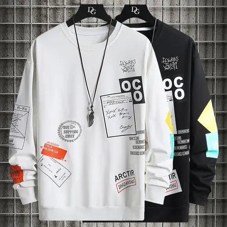 圆领印花卫衣男春秋季薄款潮流秋衣男士长袖t恤潮牌青少年上衣服商品大图