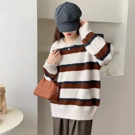 条纹慵懒宽松冬款毛衣女内搭2023年新款秋冬季长袖打底衫女士爆款商品大图