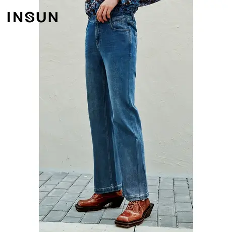 INSUN恩裳线上专选春季水洗中腰微喇微弹牛仔裤图片