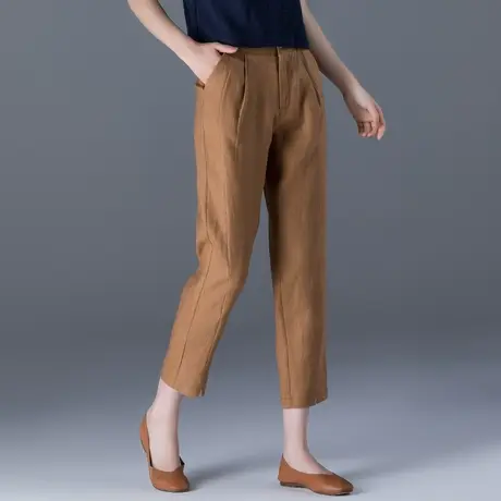 亚麻七分裤女夏薄款宽松八分裤女小个子妈妈裤子休闲裤棉麻哈伦裤商品大图