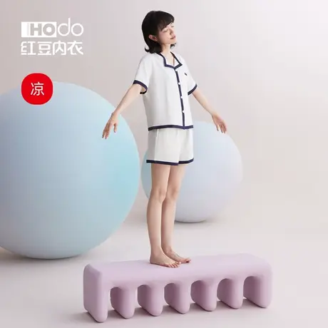 红豆女士睡衣夏季薄款棉质短袖短裤可外穿小香风简约家居服套装女商品大图