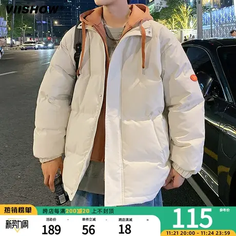VIISHOW棉服男款冬季潮牌加厚面包服连帽假两件外套美式宽松棉衣商品大图