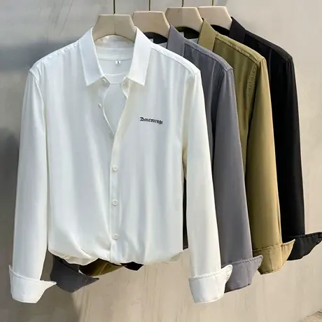 工装衬衫男长袖休闲男装宽松外穿上衣刺绣男士衬衣外套春秋款潮流商品大图