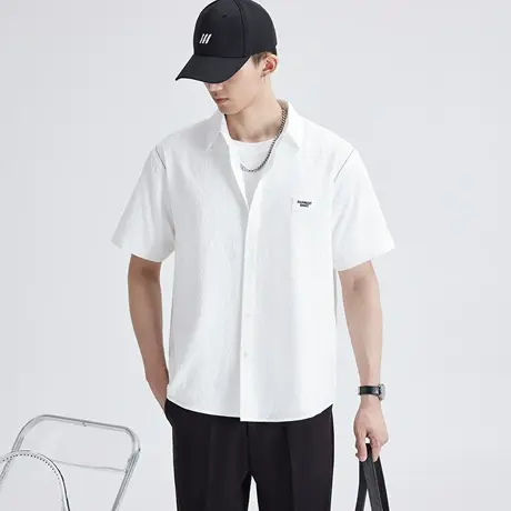 肌理感衬衫男短袖夏季冰丝外套休闲寸衫潮牌上衣半袖夏天男士衬衣商品大图