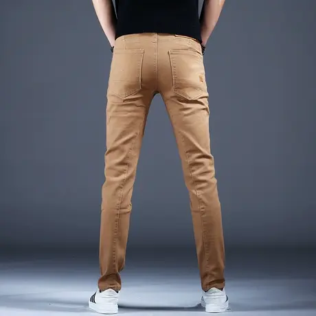 高档卡其色商务休闲牛仔裤男款潮牌潮流裤子男士秋冬新款小脚修身图片