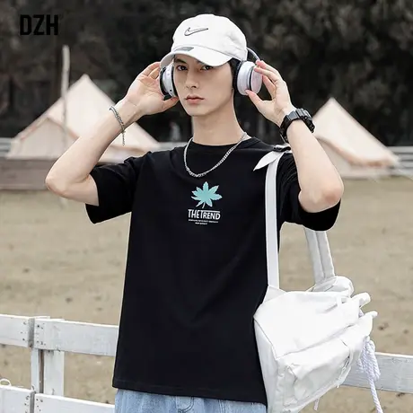 男士弹力半袖t恤男夏季ins潮流百搭打底衫黑色短袖设计感小众上衣商品大图