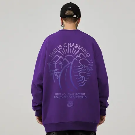 美式oversize港风圆领卫衣男潮牌ins潮流大码男装秋冬款加绒加厚图片