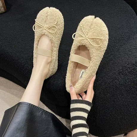 毛毛鞋女秋冬外穿2023新款平底网红分趾猪蹄鞋玛丽珍单鞋加绒棉鞋商品大图