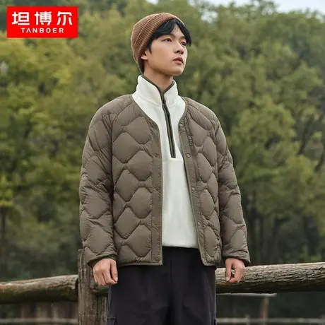 坦博尔23秋新款羽绒服男短款轻薄无领菱格纹休闲保暖外套TA330023图片