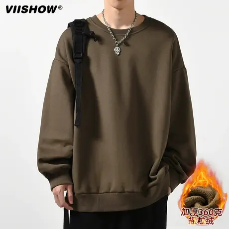 VIISHOW卫衣男士春秋冬季潮牌宽松百搭休闲无帽圆领青少年长袖t恤商品大图
