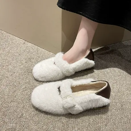 小香风玛丽珍毛毛鞋女冬外穿2024新款加绒仙女鞋子配裙子粗跟单鞋图片