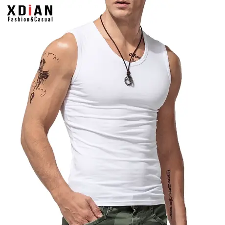 续点男士宽肩背心男纯棉V领打底无袖背心男紧身运动健身修身型潮商品大图