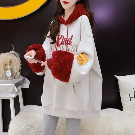 加绒加厚连帽卫衣外套女2023新款秋冬爆款洋气减龄宽松设计感上衣商品大图
