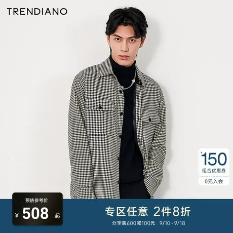 TRENDIANO潮牌官方新款春季男装大衣千鸟格羊毛呢外套商品大图