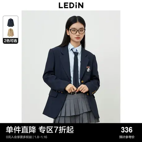 乐町学院风英伦西装秋季新款松鼠徽章休闲宽松袖口条纹外套女图片
