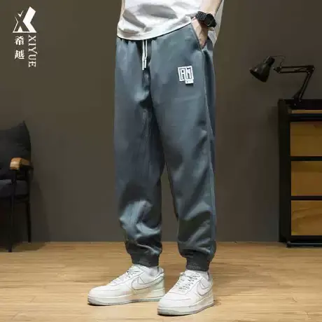 希越2024春季新款刺绣束脚裤男士宽松大码潮流百搭休闲九分长裤子商品大图