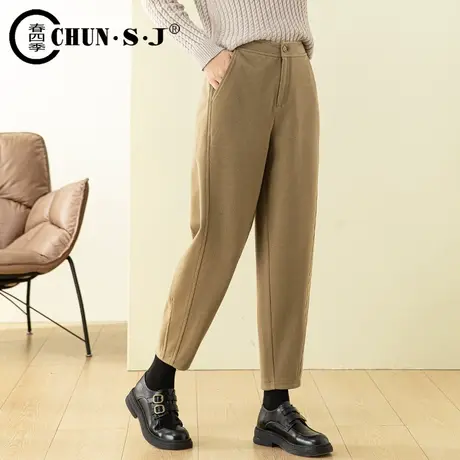 宽松毛呢裤灯笼裤女2023新款秋冬胖mm梨型身材裤子冬季九分休闲裤商品大图