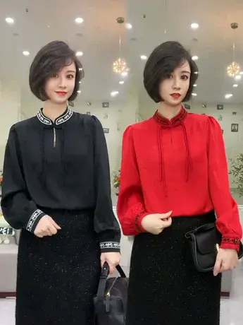 新中式国风盘扣衬衫女春秋新款设计感小众长袖上衣复古气质打底衫商品大图