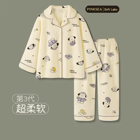 Pinksea纯棉睡衣女春秋可爱小狗长袖家居服2024新款可外穿套装商品大图