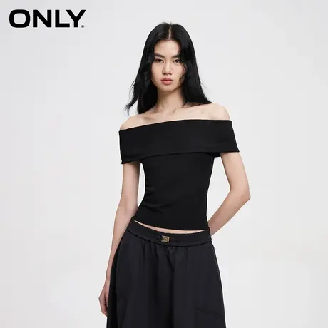 ONLY2024春季新款时尚设计感简约一字肩修身短袖T恤女|124201014商品大图