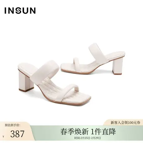 INSUN恩裳夏季羊皮真皮高跟粗跟凉鞋图片